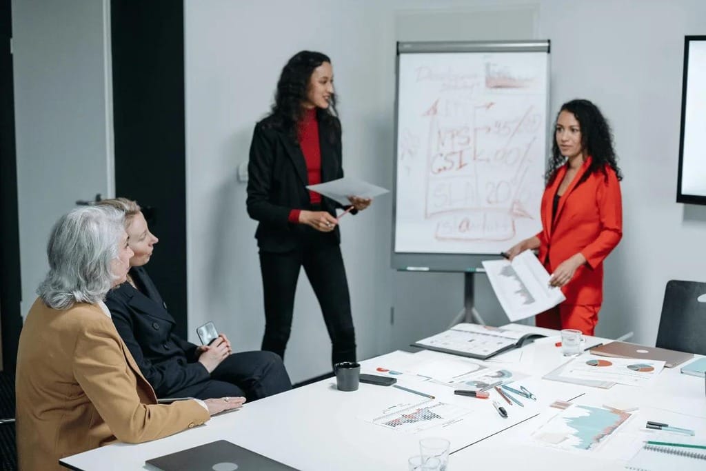 Business team during a presentation in a conference room.