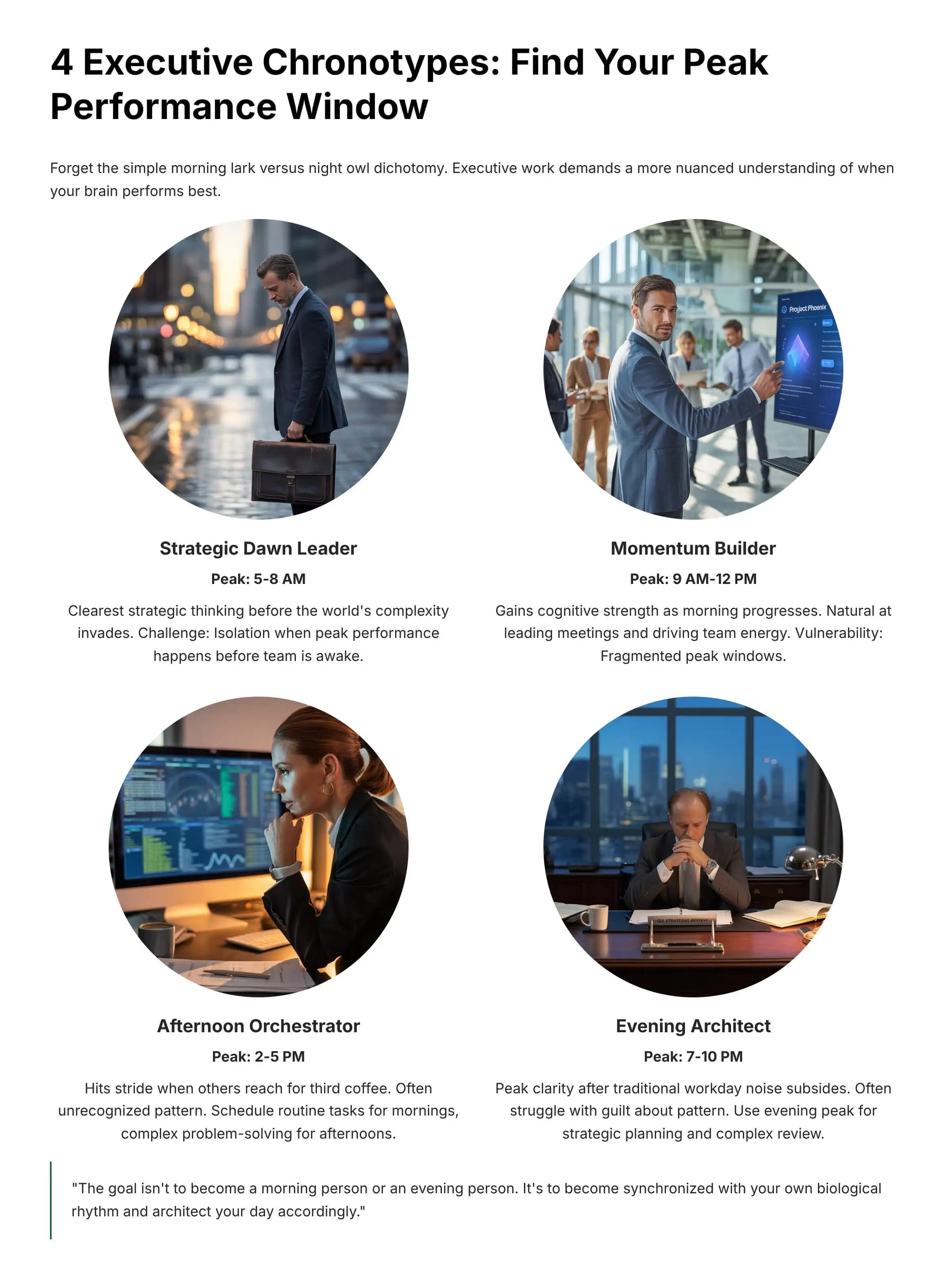 Four Executive Chronotypes - Find Your Peak Performance Window