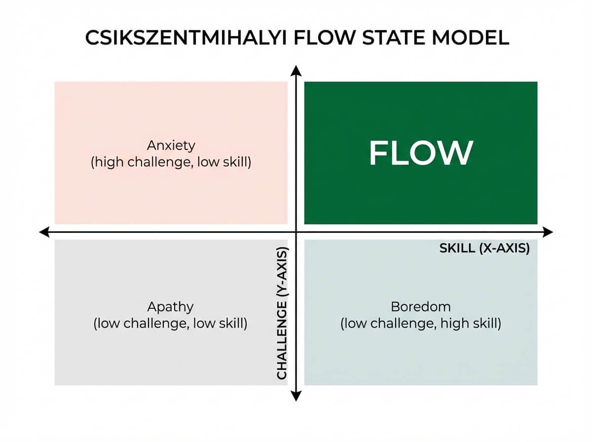 Flow state diagram showing the relationship between challenge and skill levels in high-performance coaching