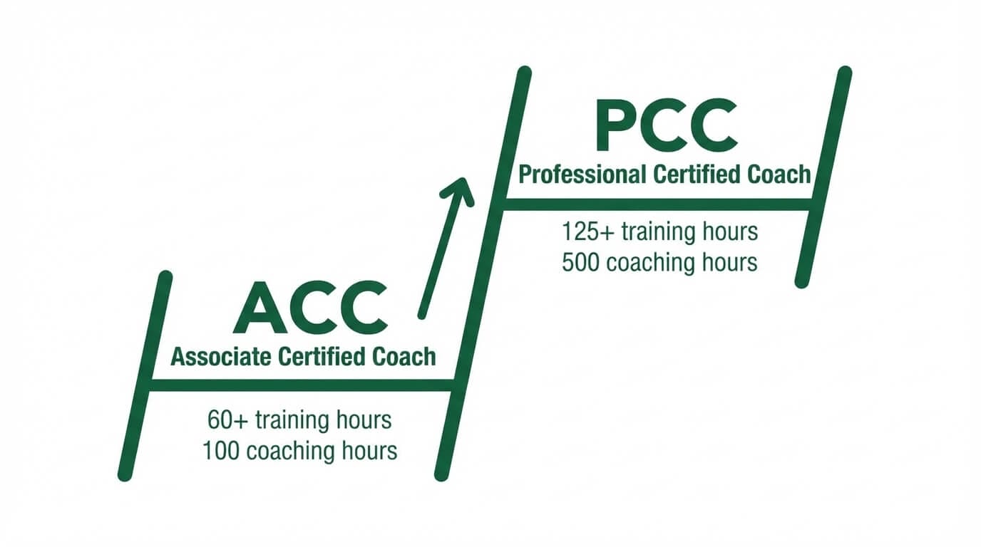 ICF coaching credential ladder — ACC to PCC progression requirements