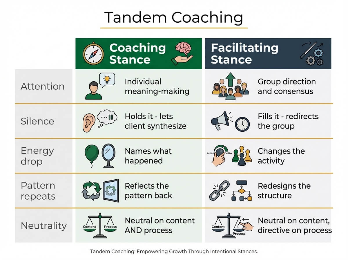 Coaching stance vs facilitating stance behavioral differences comparison