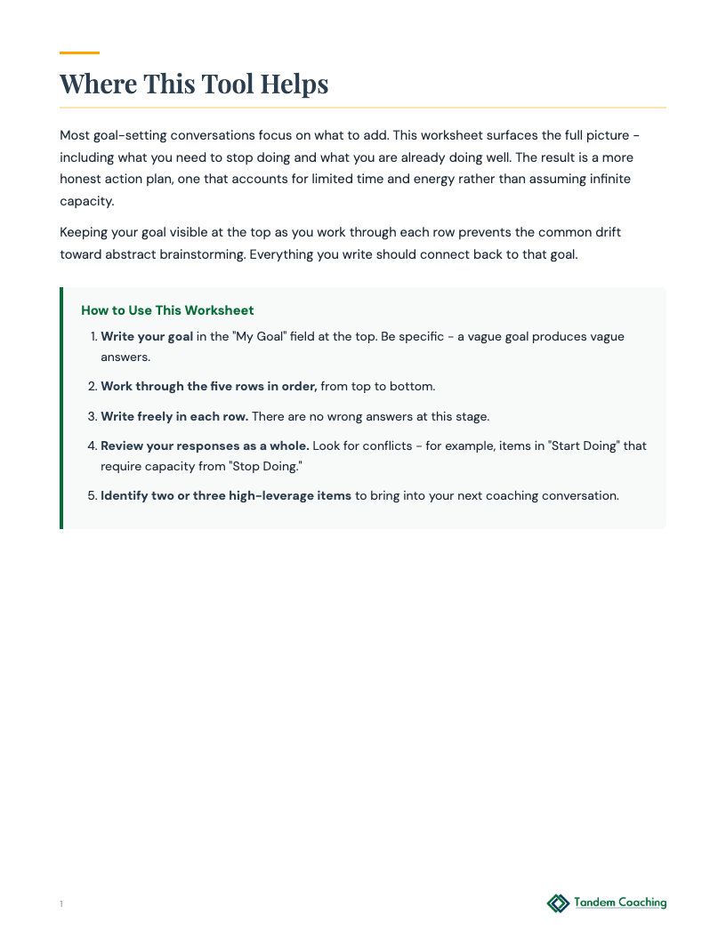 Action Brainstorming Worksheet - preview