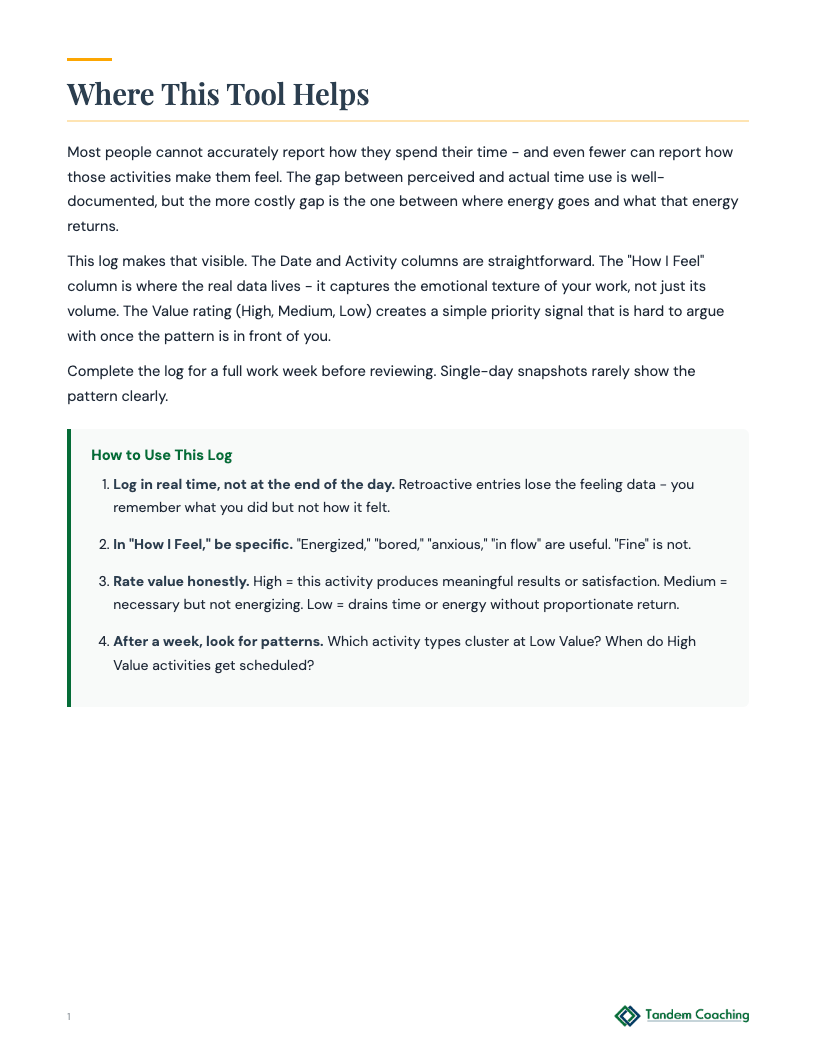 Activity Value Log - preview