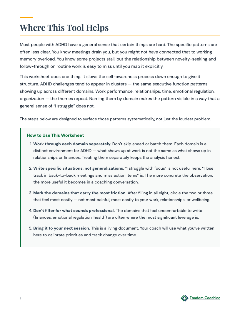 ADHD Challenges Worksheet - preview