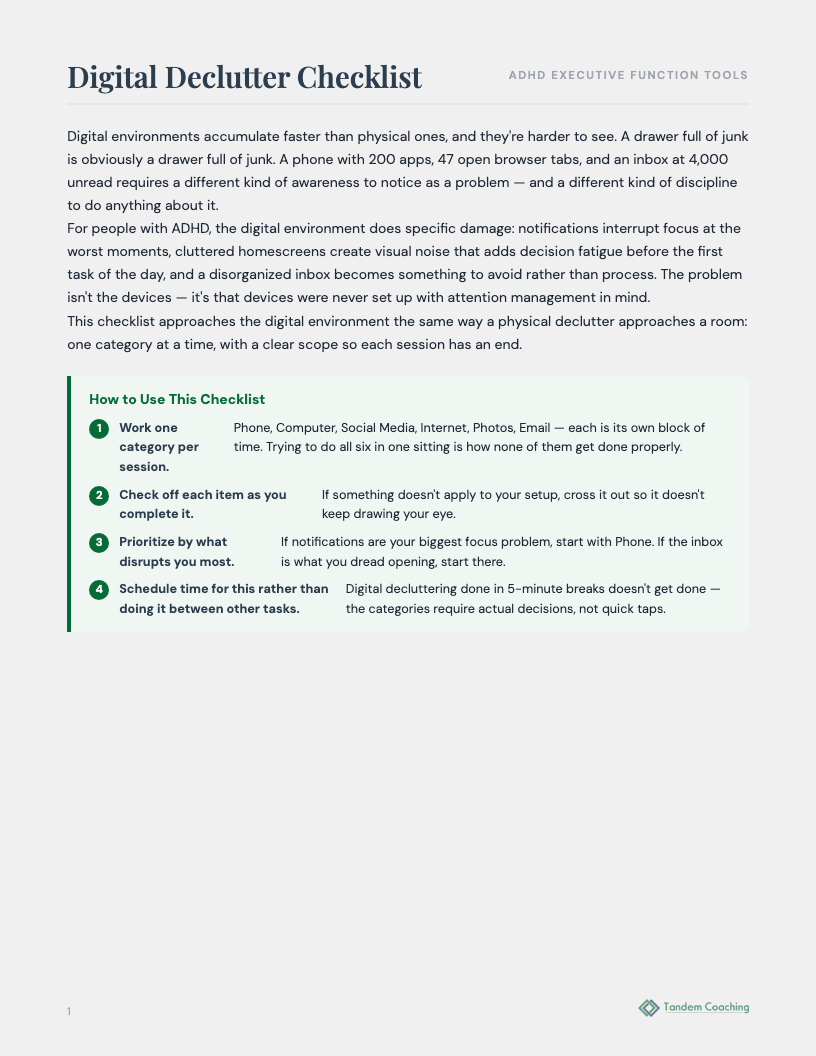 ADHD Digital Declutter Checklist - preview