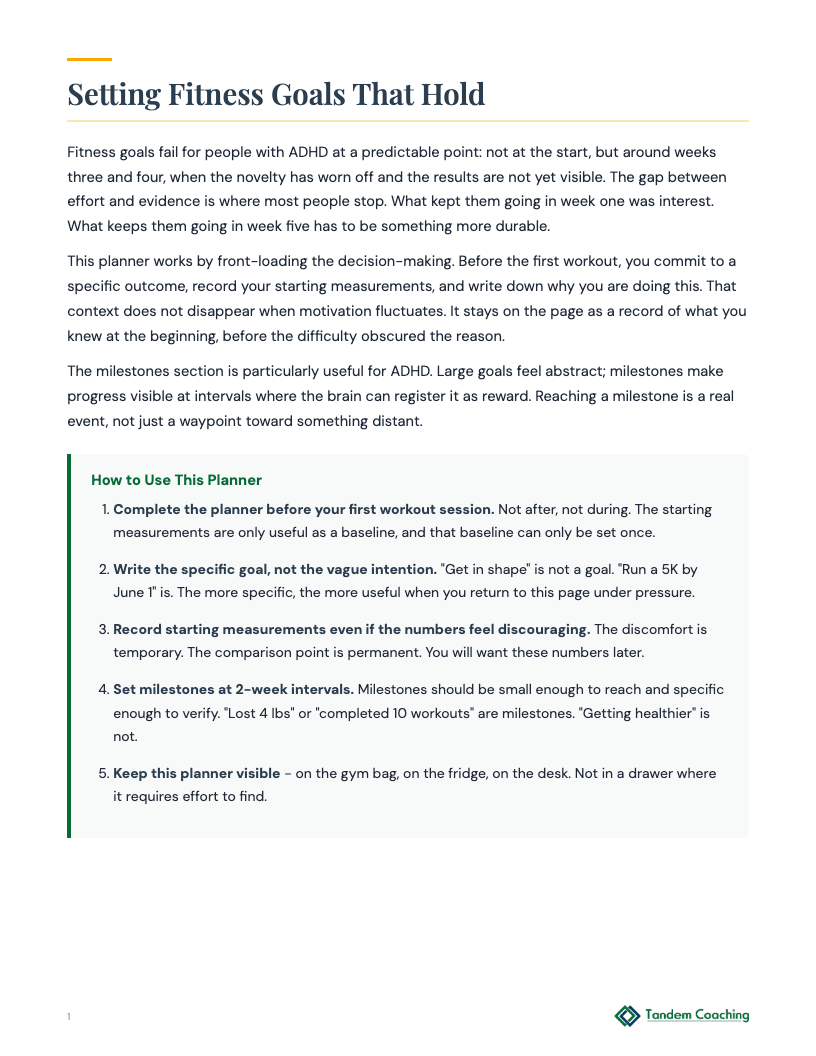 ADHD Fitness Goals Planner - preview