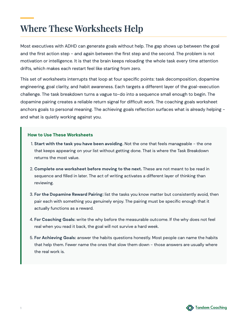 ADHD Goal Training Worksheets - preview