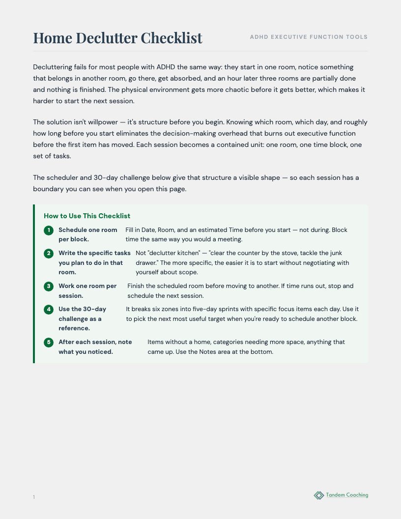 ADHD Home Declutter Checklist - preview