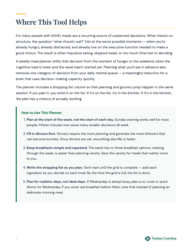 ADHD Meal Planner - preview