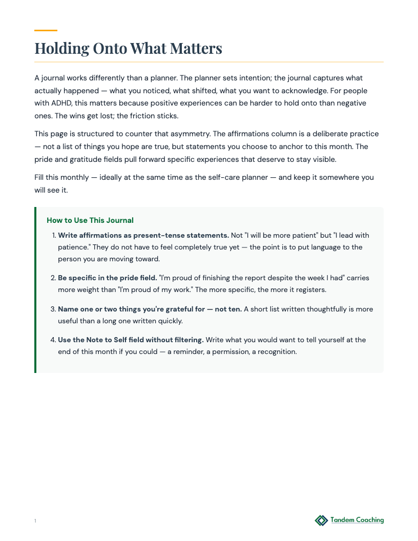 ADHD Monthly Self-Care Journal - preview