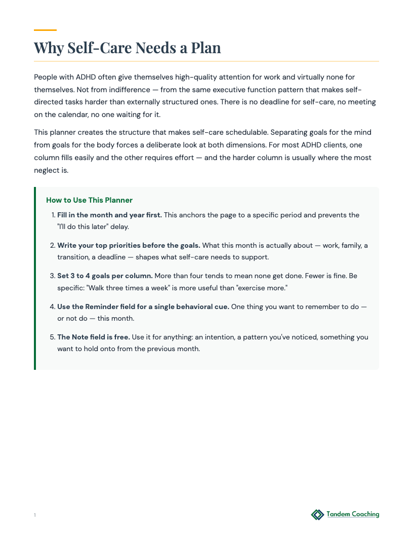 ADHD Monthly Self-Care Planner - preview