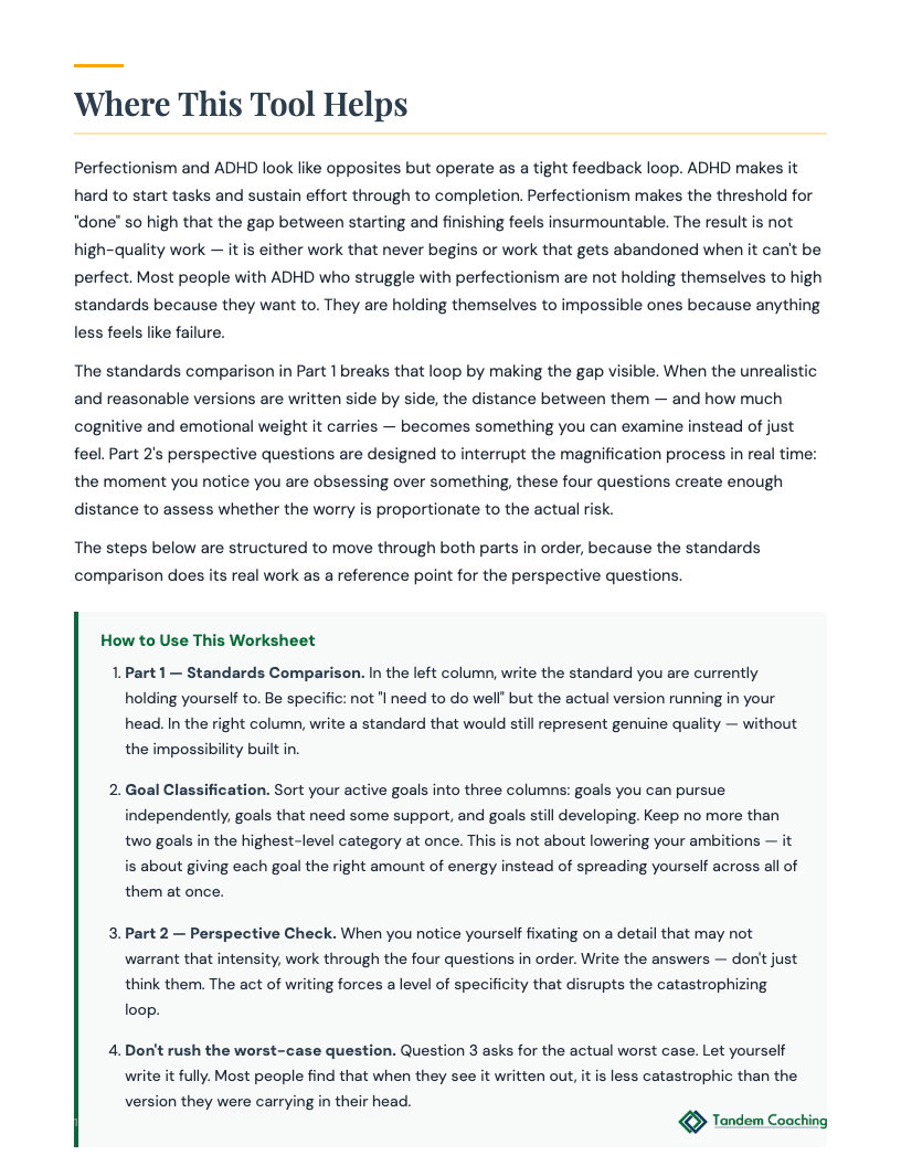 ADHD Overcoming Perfectionism Worksheet - preview