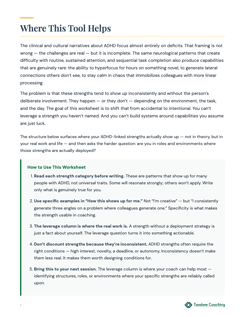 ADHD Strengths Worksheet - preview