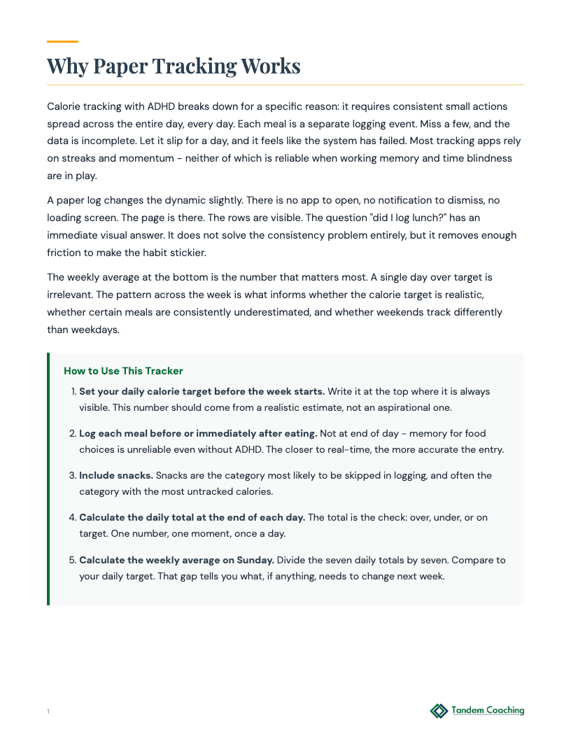 ADHD Weekly Calories Tracker - preview