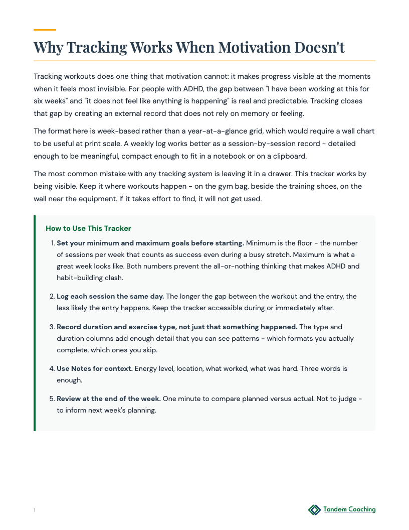 ADHD Weekly Fitness Tracker - preview