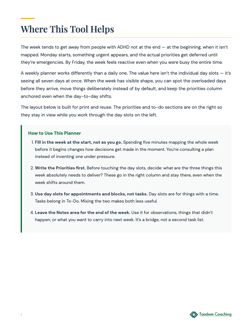 ADHD Weekly Planner - preview