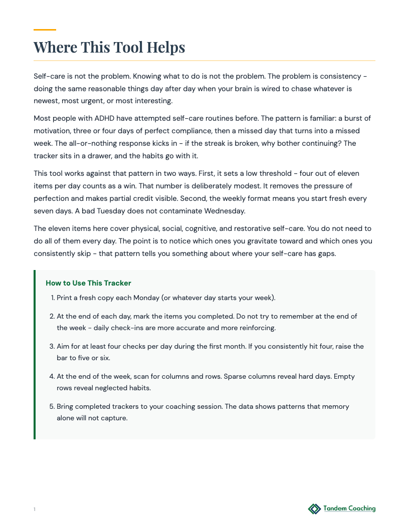 Weekly Self-Care Tracker - preview