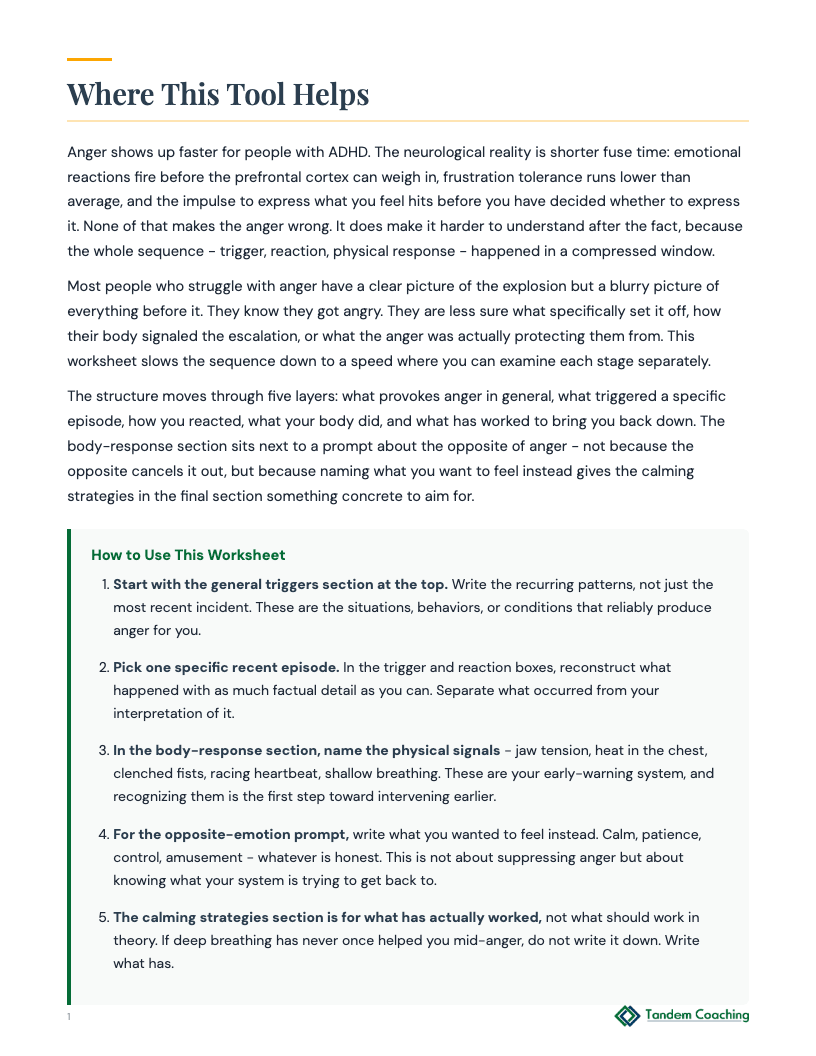 Anger Awareness Worksheet - preview