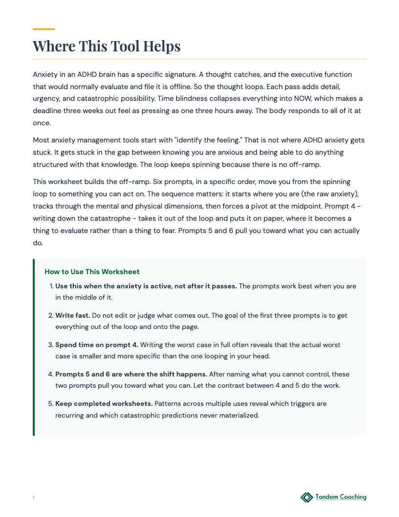 Anxiety Breakdown Worksheet - preview