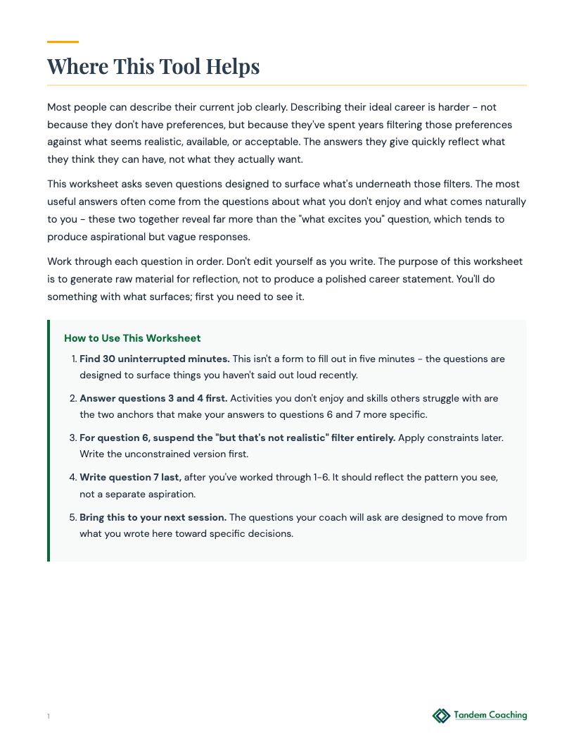 Career Vision Worksheet - preview
