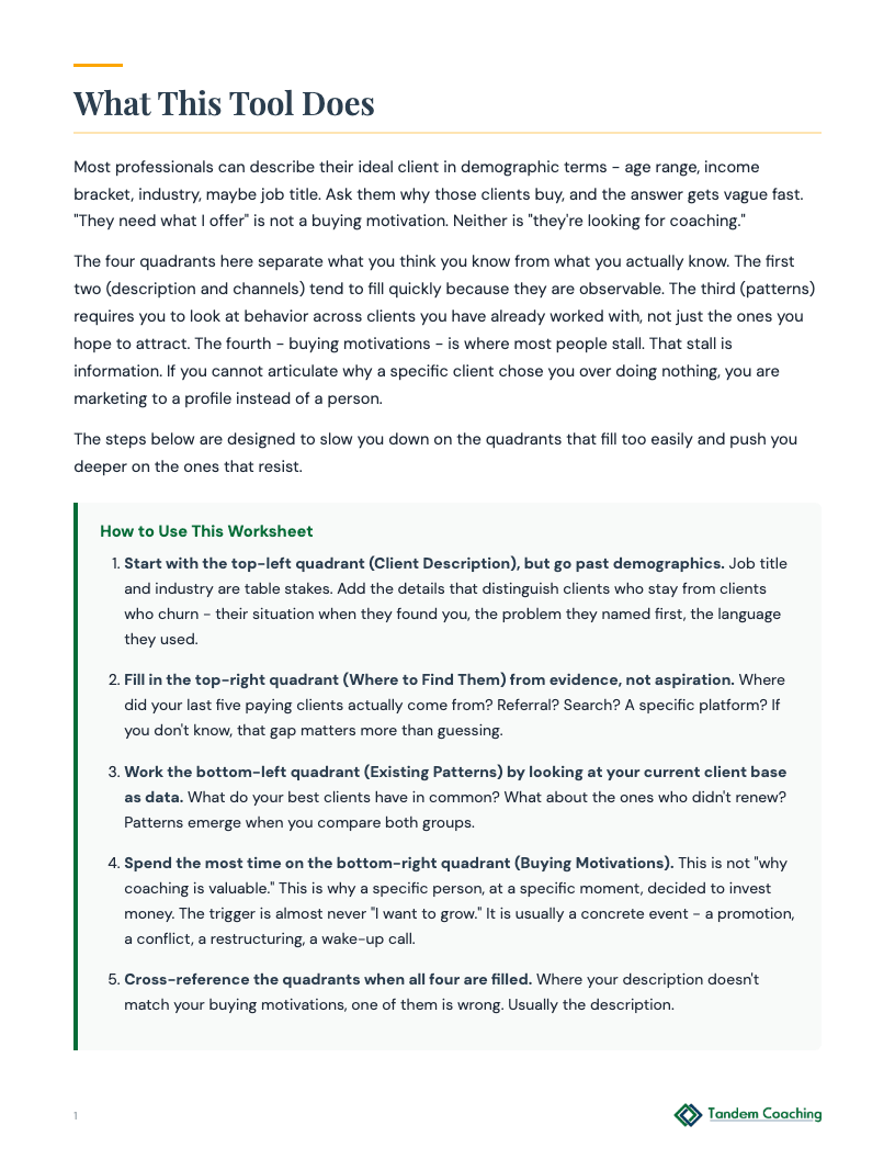 Client Analysis Worksheet - preview