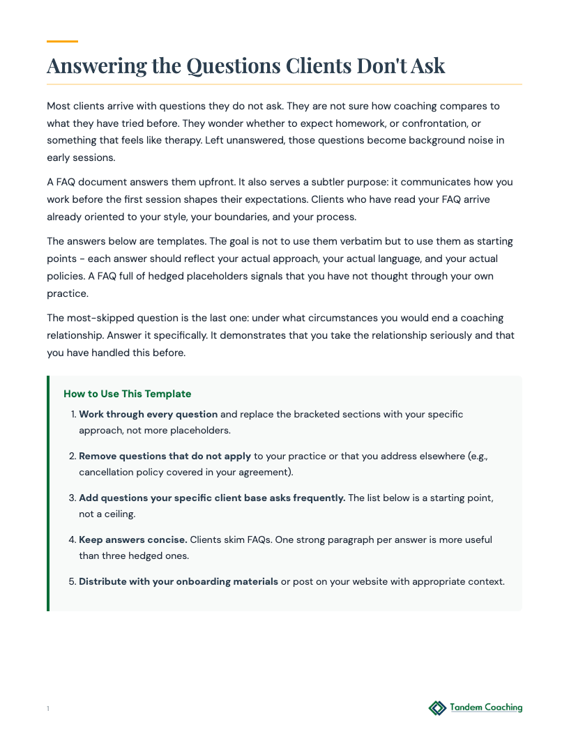 Coaching FAQ - preview