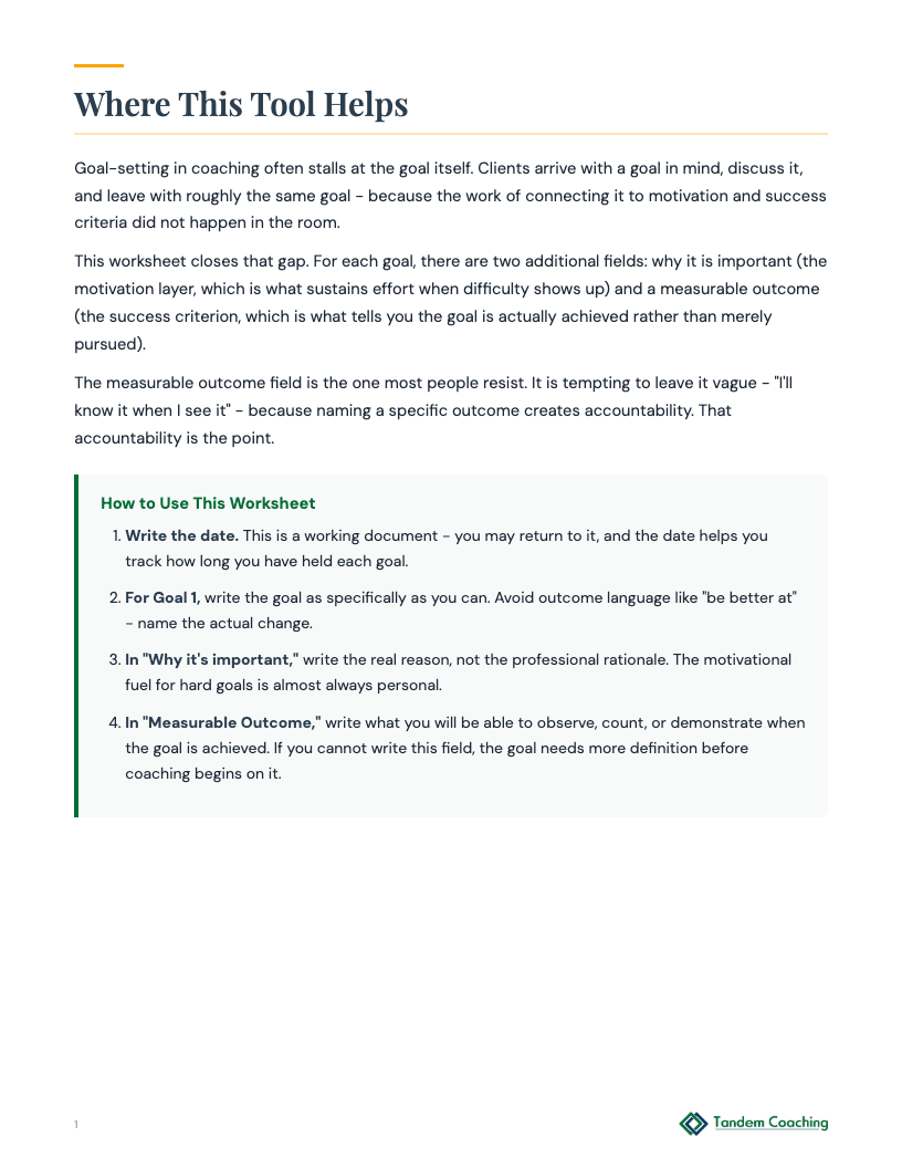 Coaching Goals Worksheet - preview