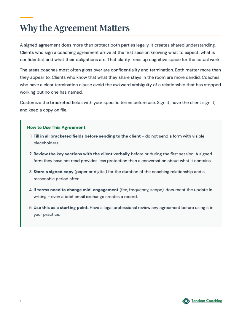 Coaching Services Agreement - preview