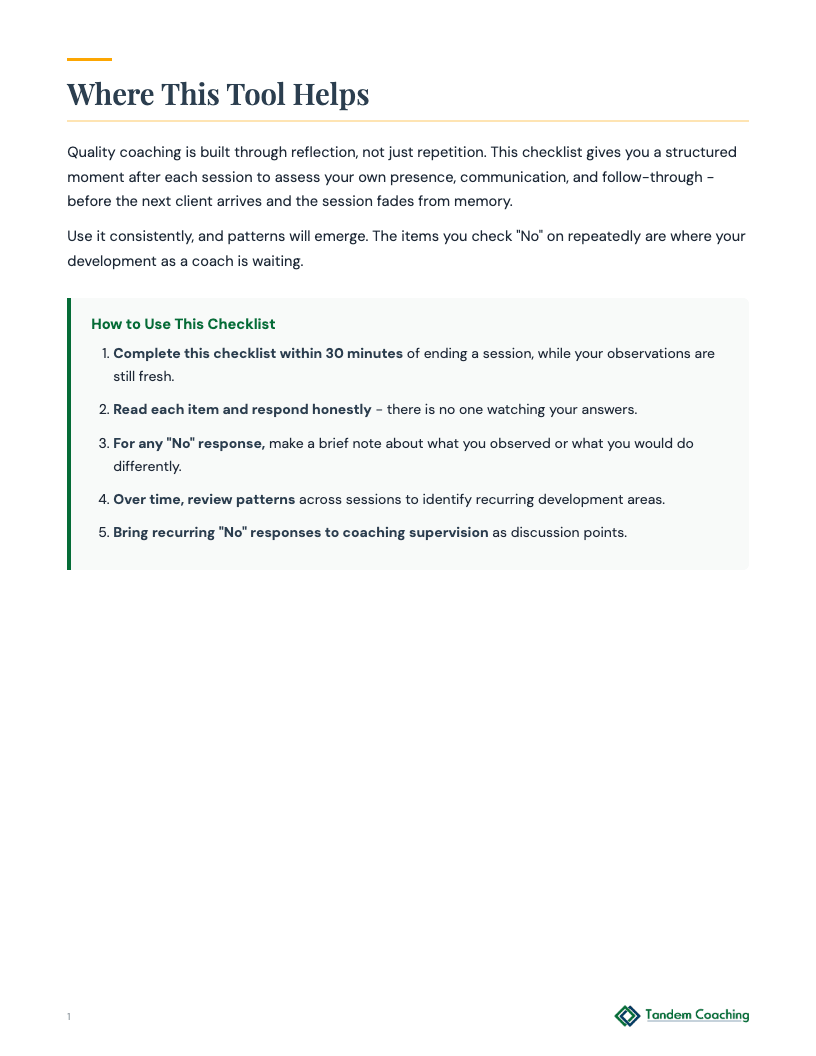 Coaching Session Checklist - preview
