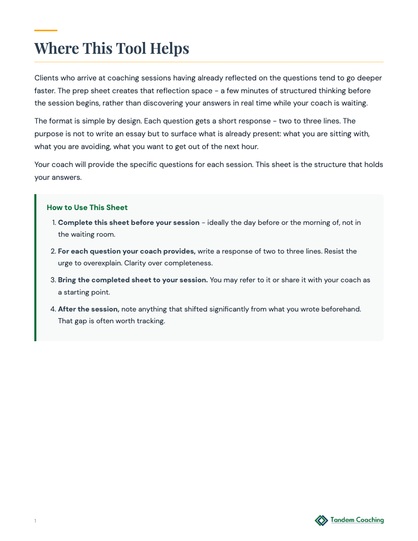 Coaching Session Prep Sheet - preview