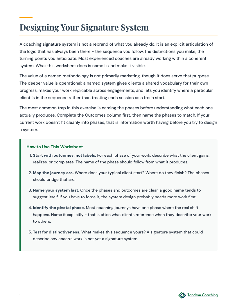 Coaching Signature System Planner - preview