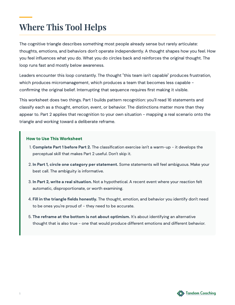 Cognitive Triangle Worksheet - preview
