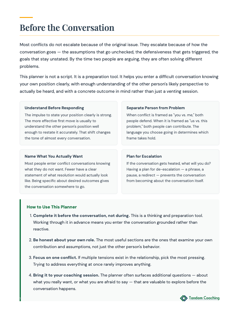 Conflict Resolution Planner - preview