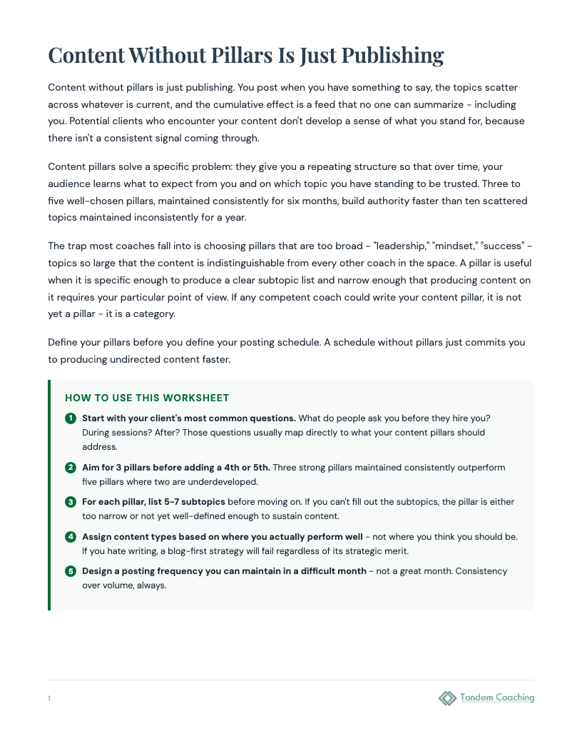 Content Pillars Worksheet - preview