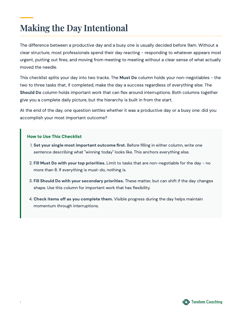 Daily Action Checklist - preview