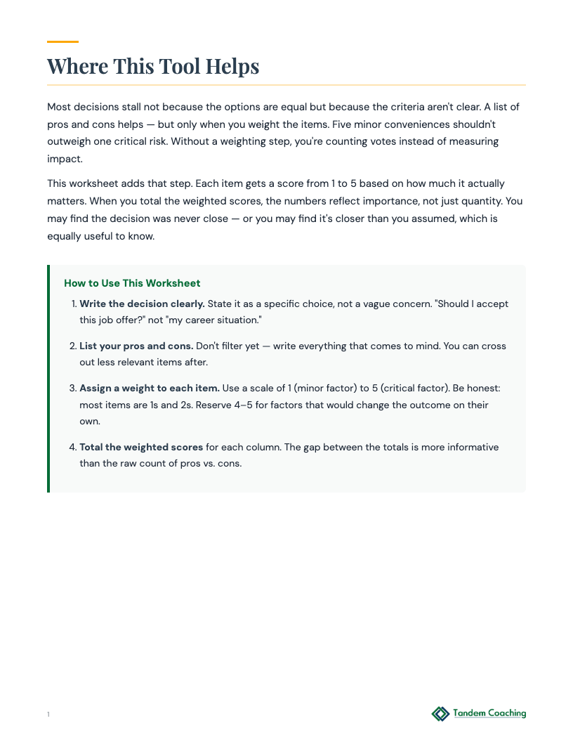 Decision Analysis Worksheet - preview
