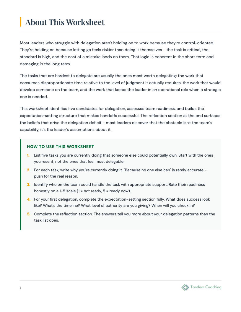 Delegation and Team Empowerment Worksheet - preview