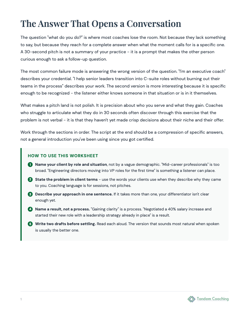 Elevator Pitch Builder - preview