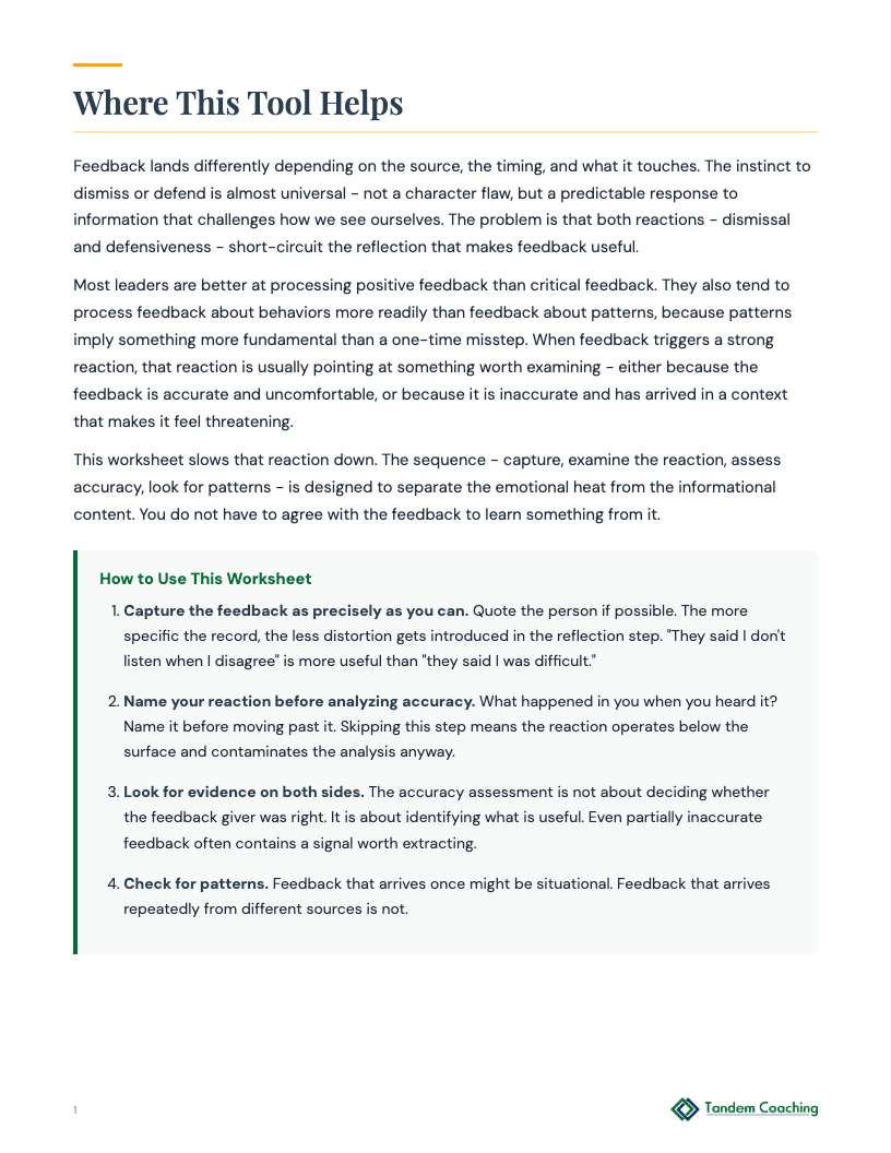 Feedback Reflection Worksheet - preview