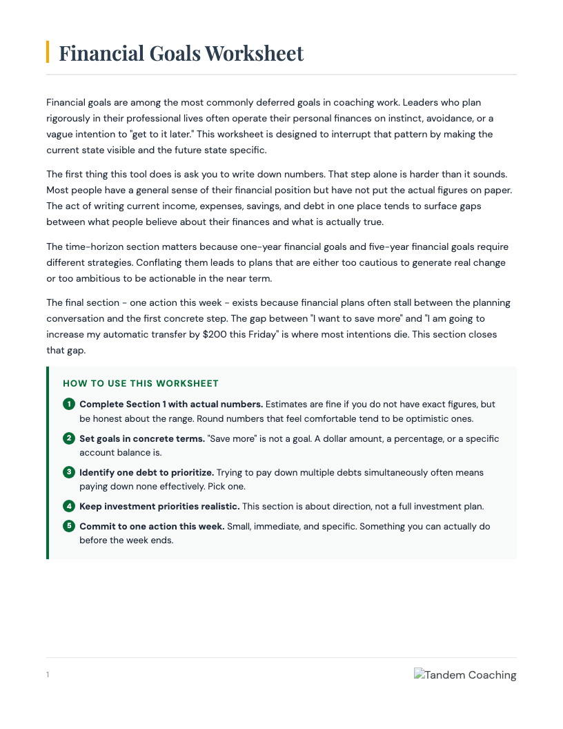 Financial Goals Worksheet - preview