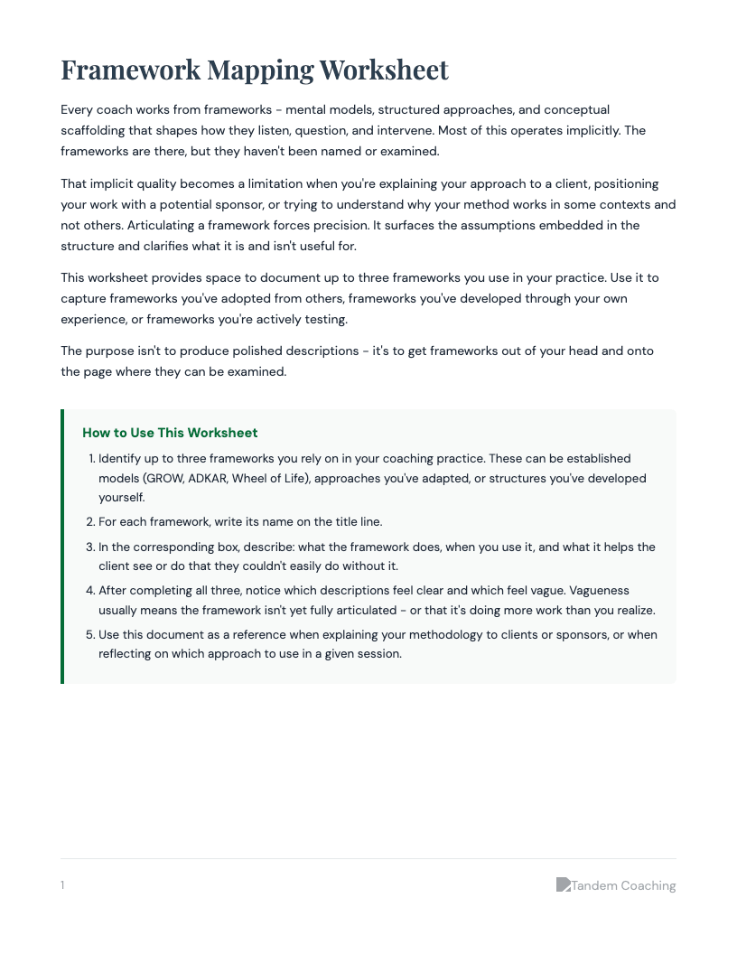 Framework Mapping Worksheet - preview
