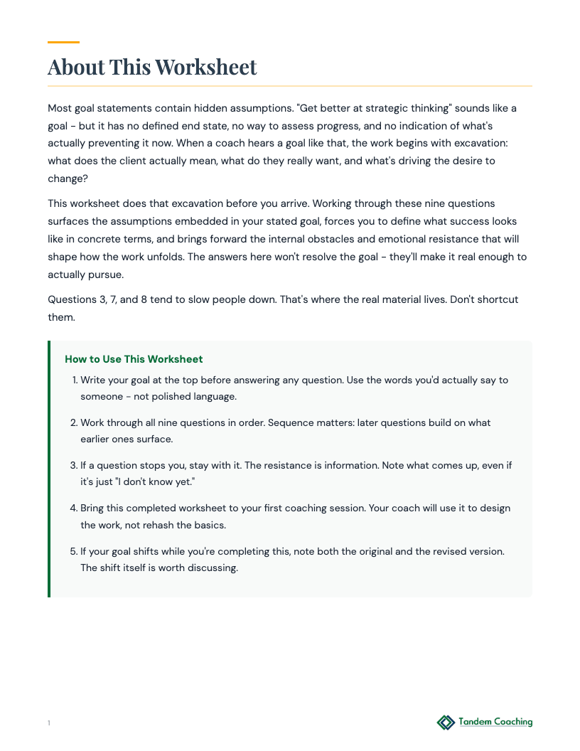 Goal Clarity Worksheet - preview