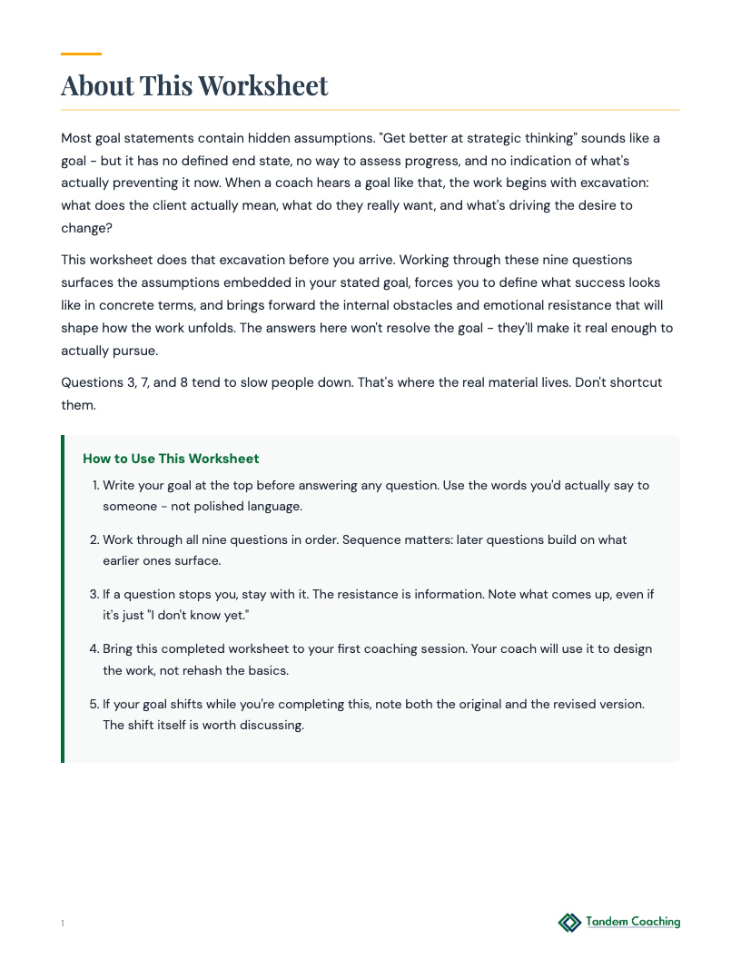 Goal Clarity Worksheet - preview