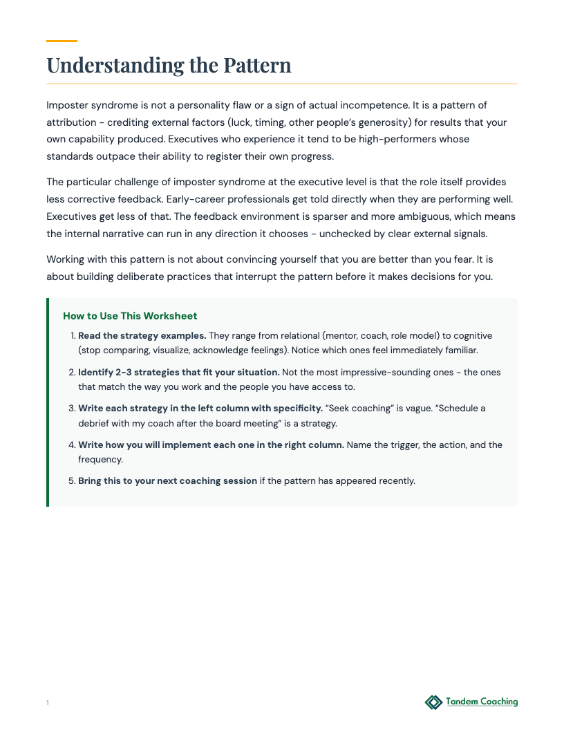 Imposter Syndrome Worksheet - preview