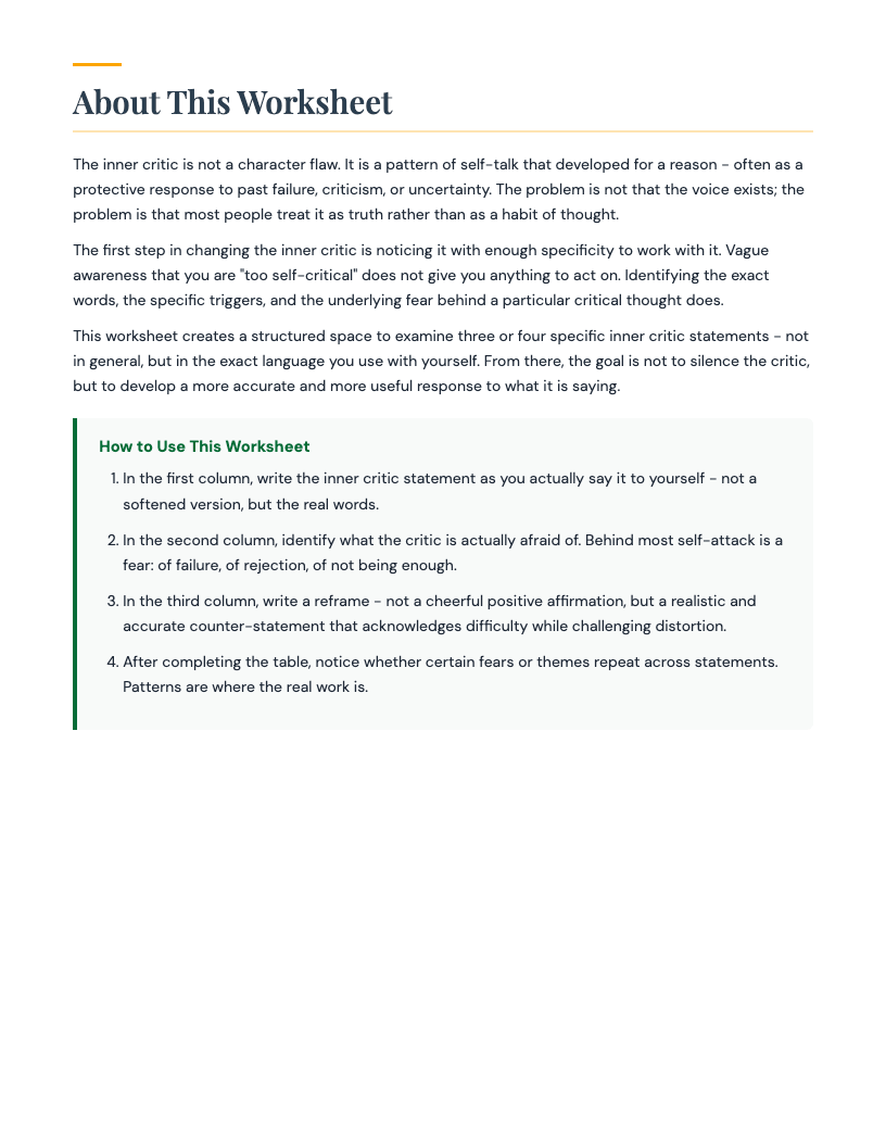 Inner Critic Awareness Inventory - preview