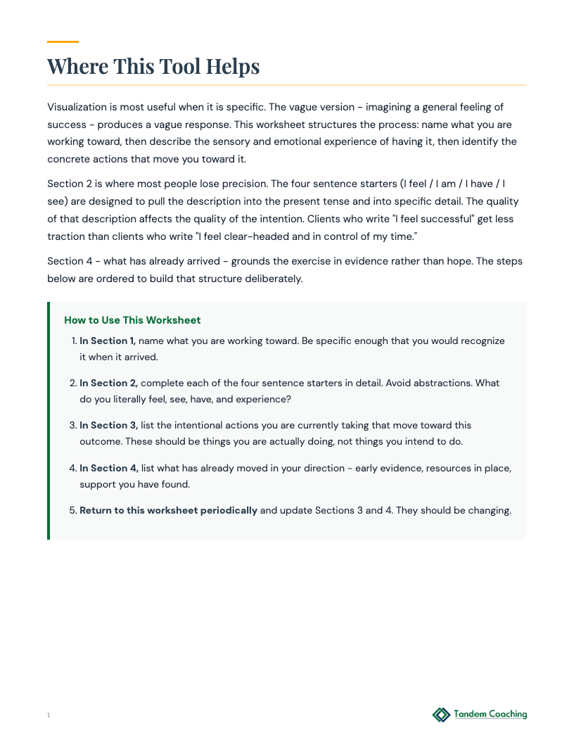 Intention & Visualization Worksheet - preview