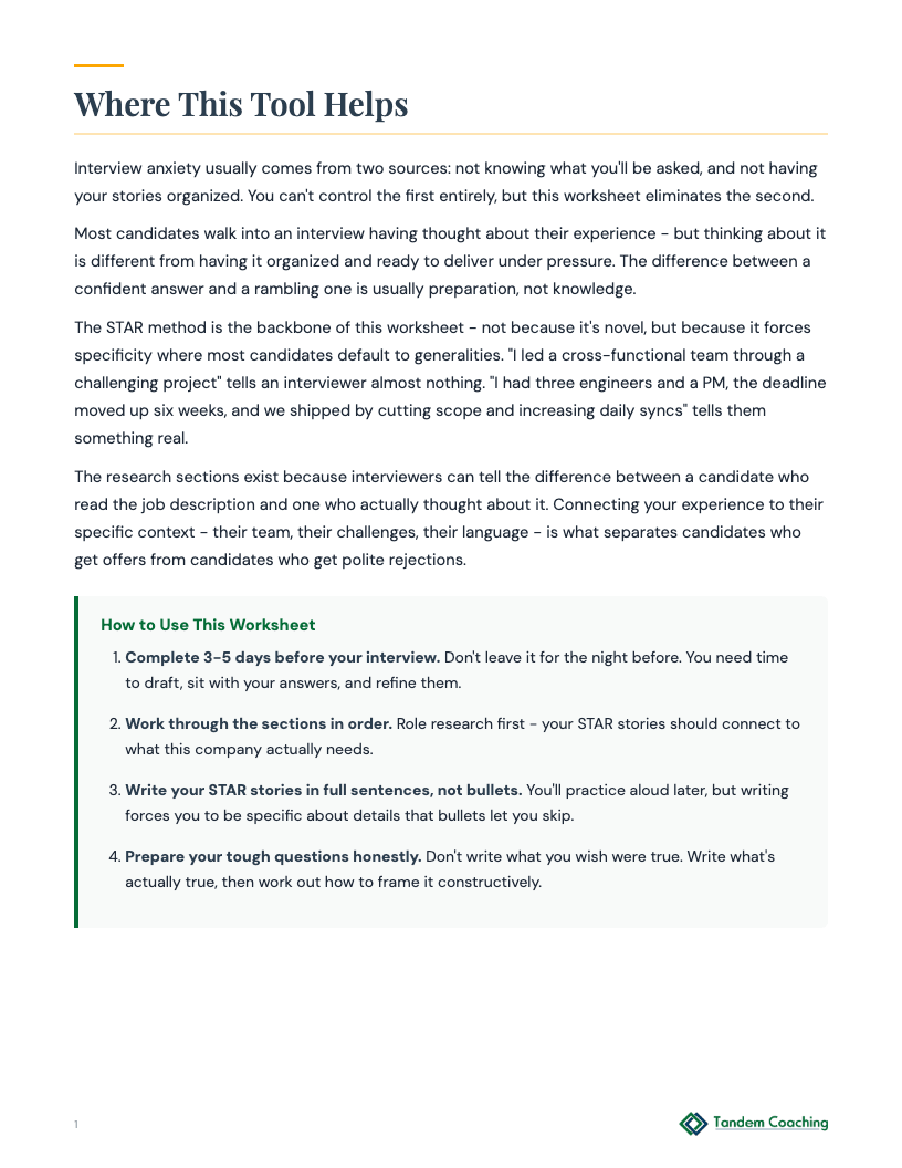 Interview Preparation Worksheet - preview