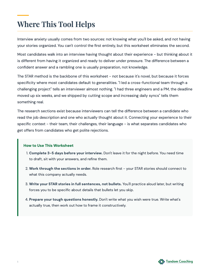 Interview Preparation Worksheet - preview