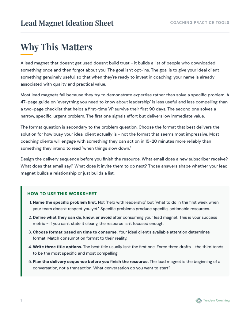 Lead Magnet Ideation Sheet - preview