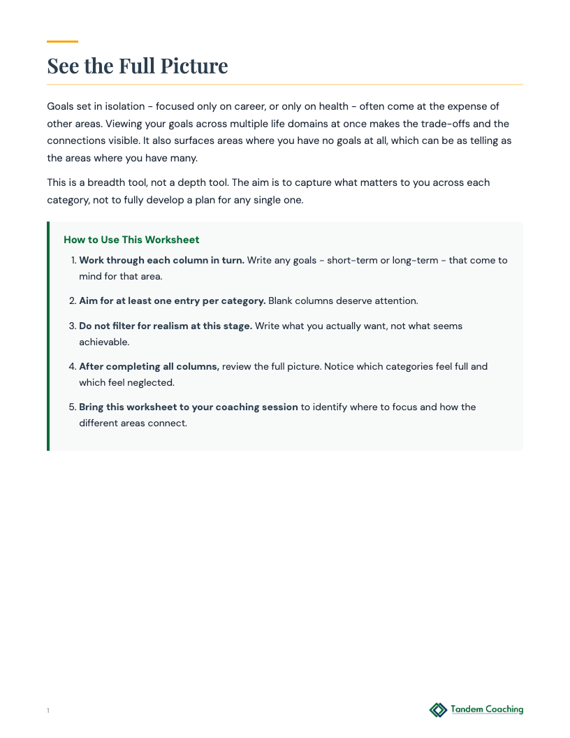 Life Goals by Category - preview